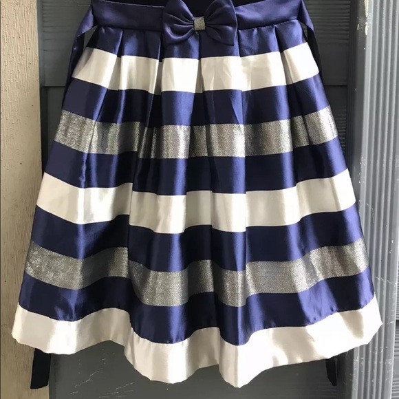 Jona Michelle Girl Dress Sz 8 Blue Silver Top Velvet Lined String Button Closure - Picture 2 of 9